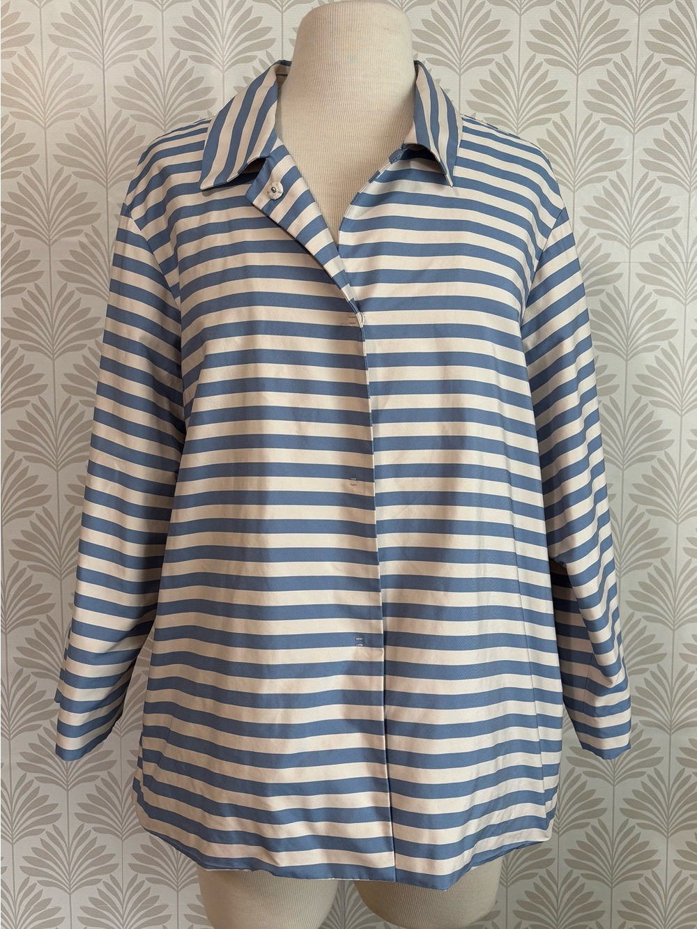 Lafayette 148 New York Blue and White Striped Button-Front Shirt